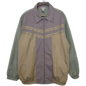 Vintage Jacket Women XL 22W Tan Pastels 90s Floral Embroidery Cottagecore Spring